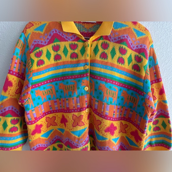 Vtg ‘80s United Colors of Benetton Made in Italy 100% Cotton Colorful Cardigan - Picture 3 of 14